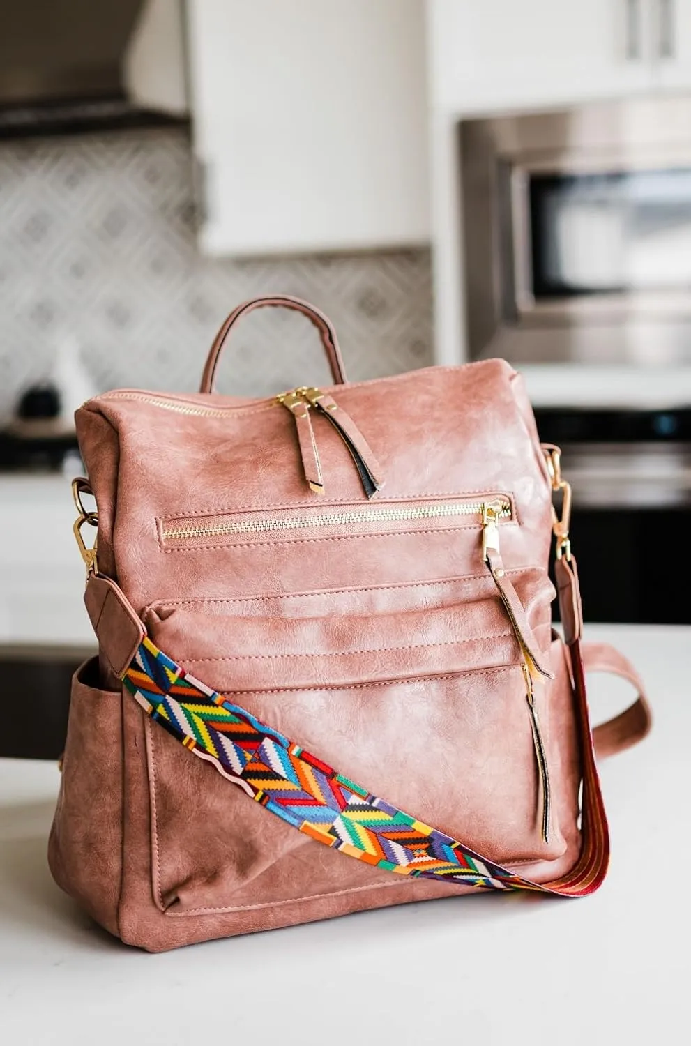 Modern Chic Backpack Purse for Women - Brielle Convertible Bag, Use as Diaper & Shoulder Bag, or Womens Backpack, Made of Vegan Leather w/Removable Strap and Exterior/Interior Pockets (Taffy Pink)