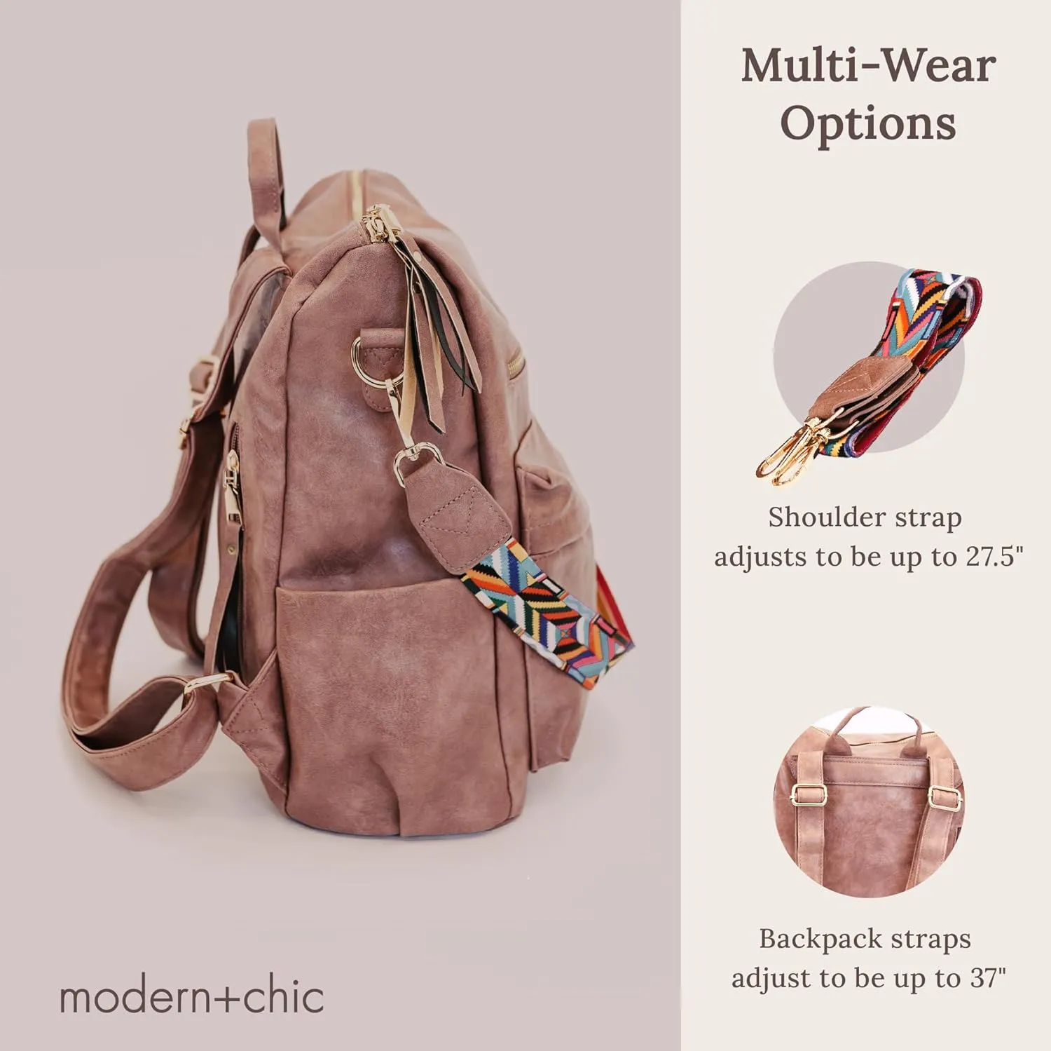 Modern Chic Backpack Purse for Women - Brielle Convertible Bag, Use as Diaper & Shoulder Bag, or Womens Backpack, Made of Vegan Leather w/Removable Strap and Exterior/Interior Pockets (Taffy Pink)
