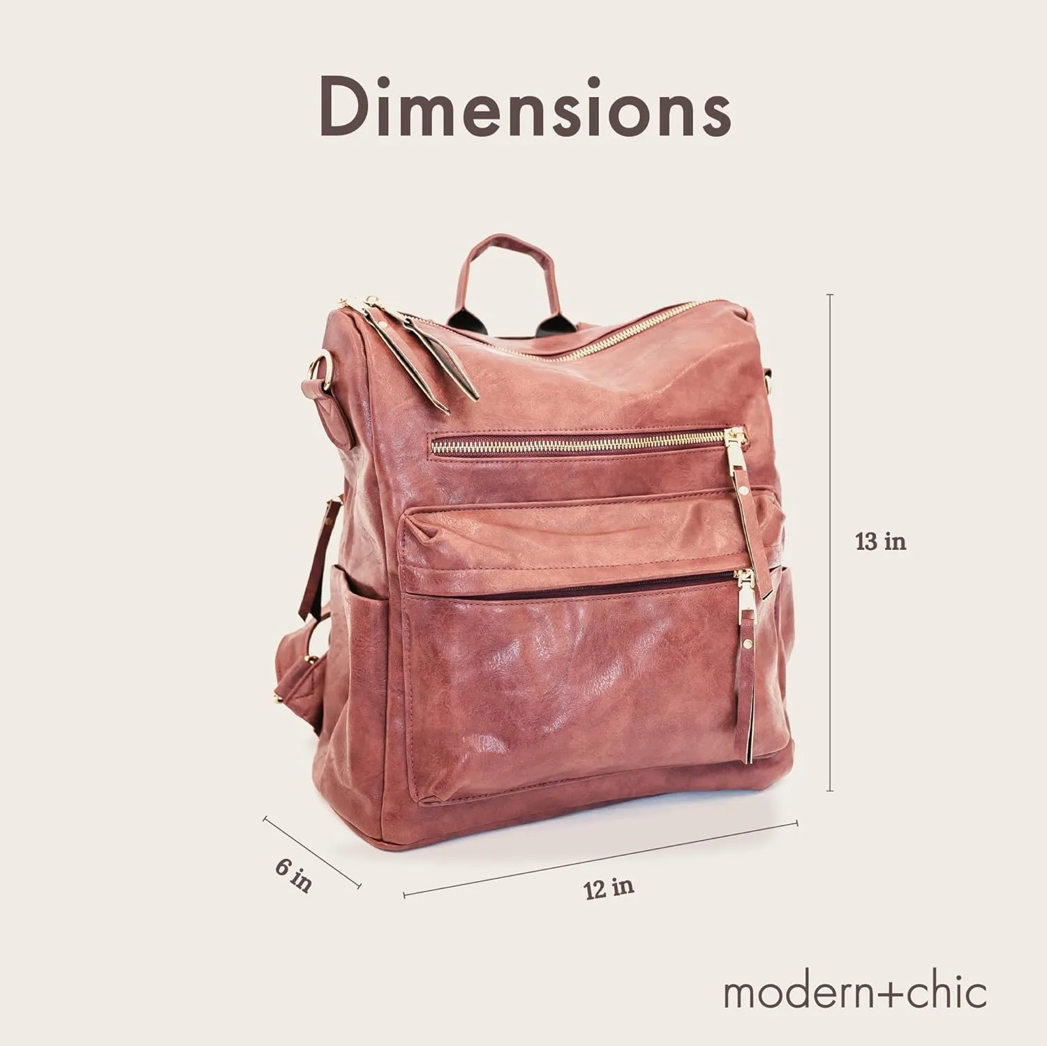 Modern Chic Backpack Purse for Women - Brielle Convertible Bag, Use as Diaper & Shoulder Bag, or Womens Backpack, Made of Vegan Leather w/Removable Strap and Exterior/Interior Pockets (Taffy Pink)