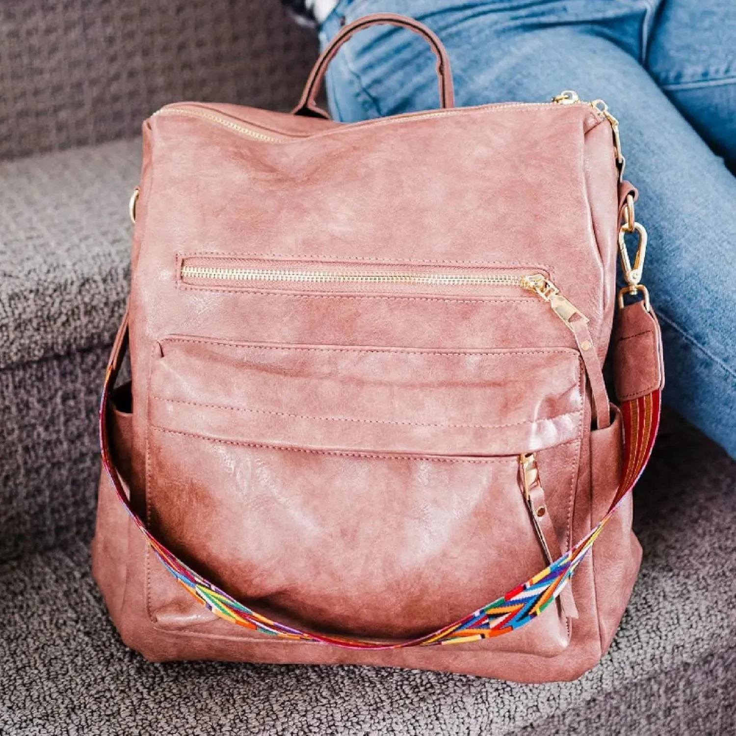 Modern Chic Backpack Purse for Women - Brielle Convertible Bag, Use as Diaper & Shoulder Bag, or Womens Backpack, Made of Vegan Leather w/Removable Strap and Exterior/Interior Pockets (Taffy Pink)