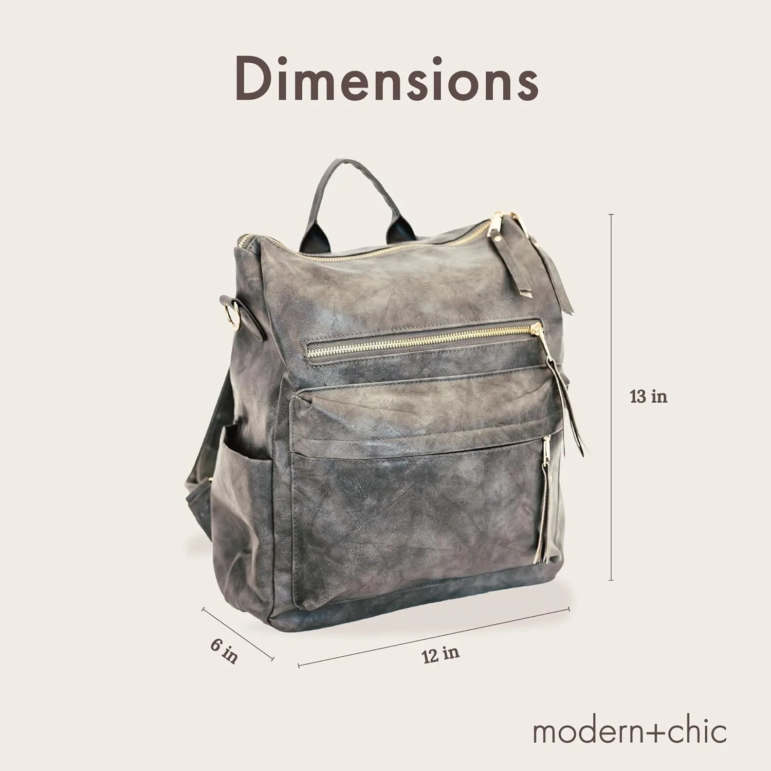 Modern Chic Backpack Purse for Women - Brielle Convertible Bag, Use as Diaper Bag, Shoulder Bag, or Womens Backpack, Made of Vegan Leather with Removable Strap and Exterior/Interior Pockets (Grey)