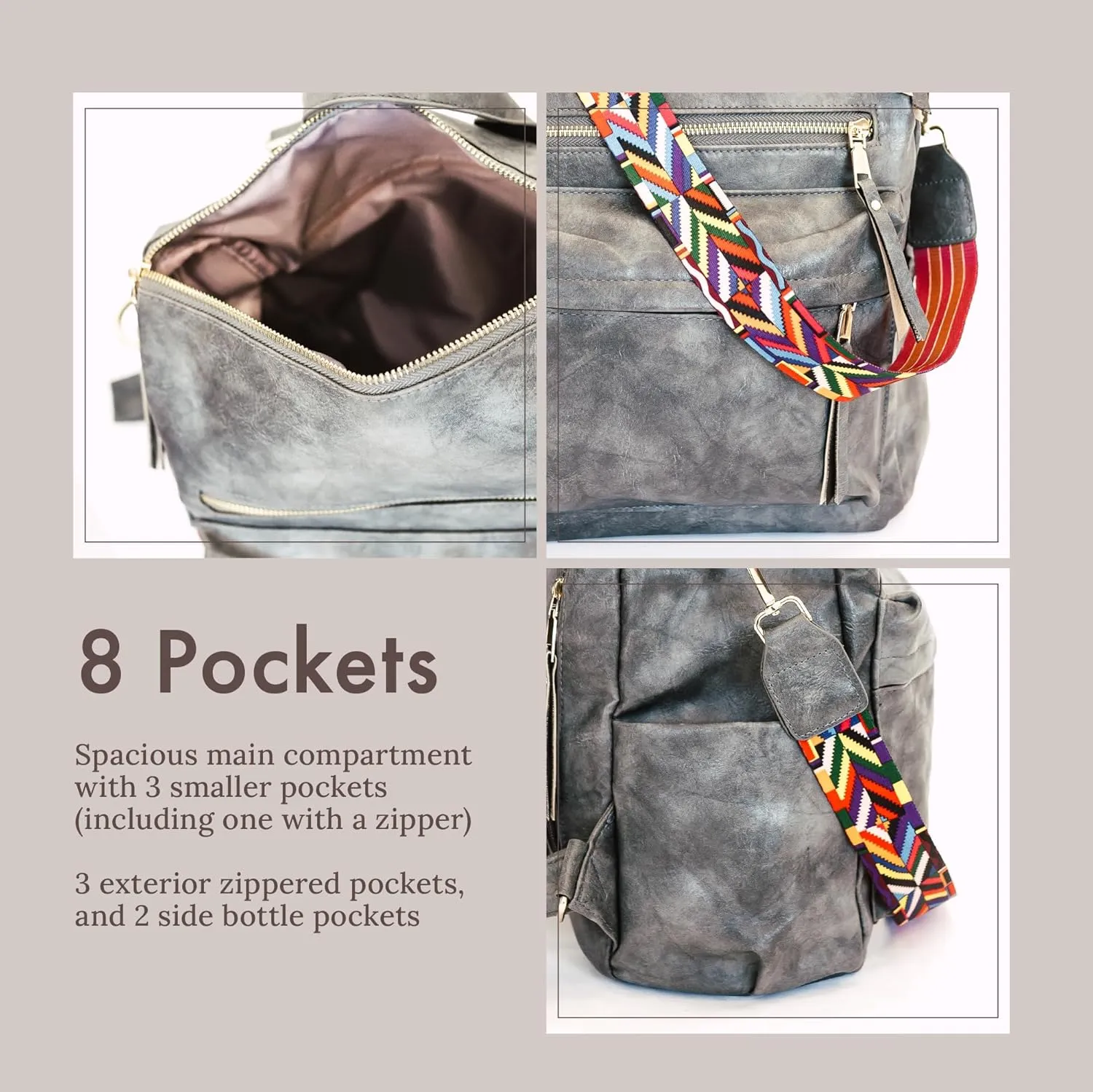 Modern Chic Backpack Purse for Women - Brielle Convertible Bag, Use as Diaper Bag, Shoulder Bag, or Womens Backpack, Made of Vegan Leather with Removable Strap and Exterior/Interior Pockets (Grey)