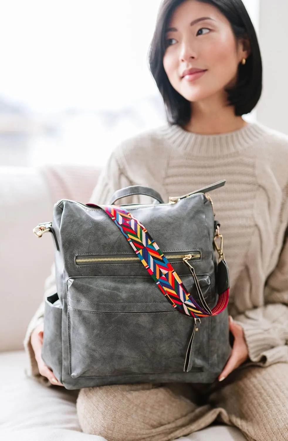 Modern Chic Backpack Purse for Women - Brielle Convertible Bag, Use as Diaper Bag, Shoulder Bag, or Womens Backpack, Made of Vegan Leather with Removable Strap and Exterior/Interior Pockets (Grey)