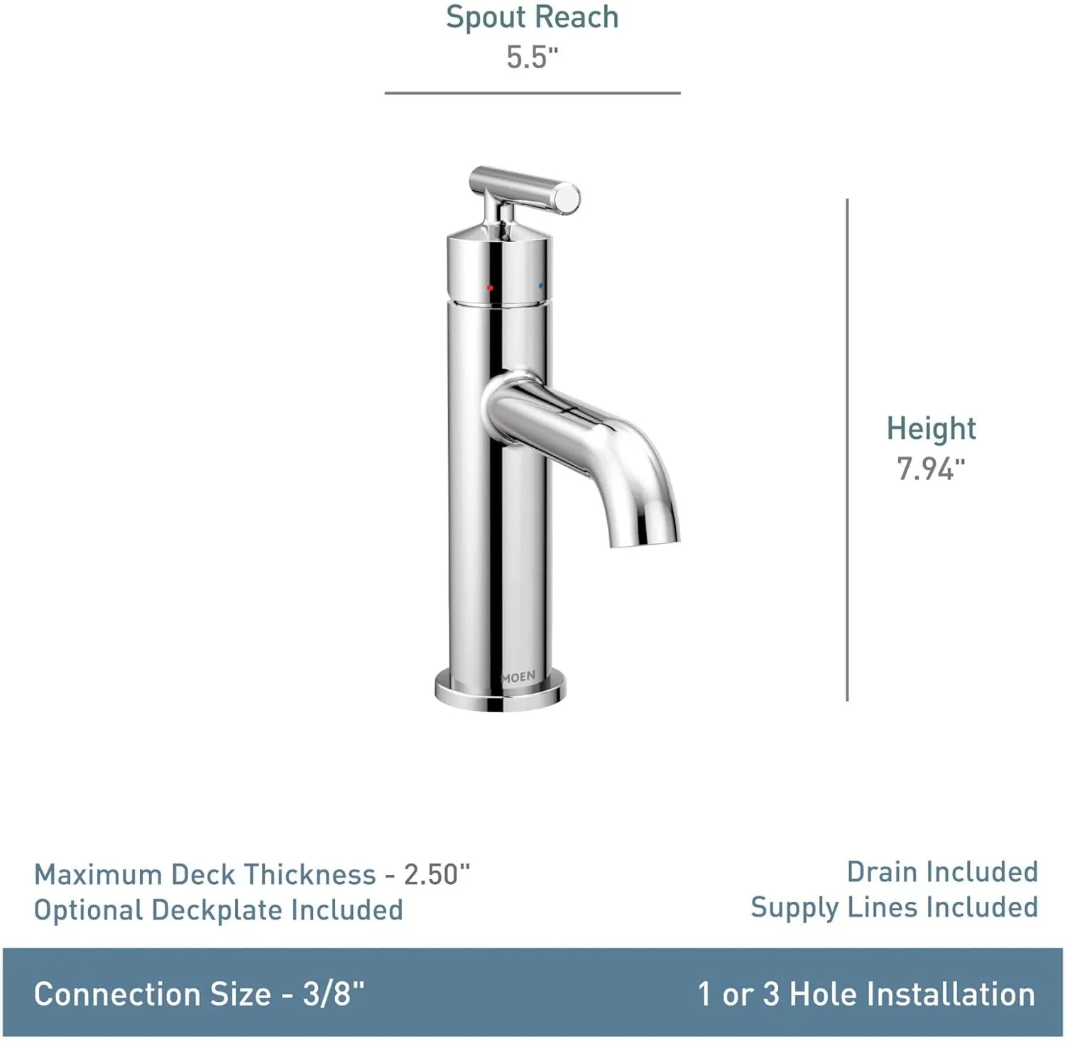 Moen 6145 Gibson One Handle Single Hole Modern Bathroom Sink Faucet with Optional Deckplate, 1 count, Chrome