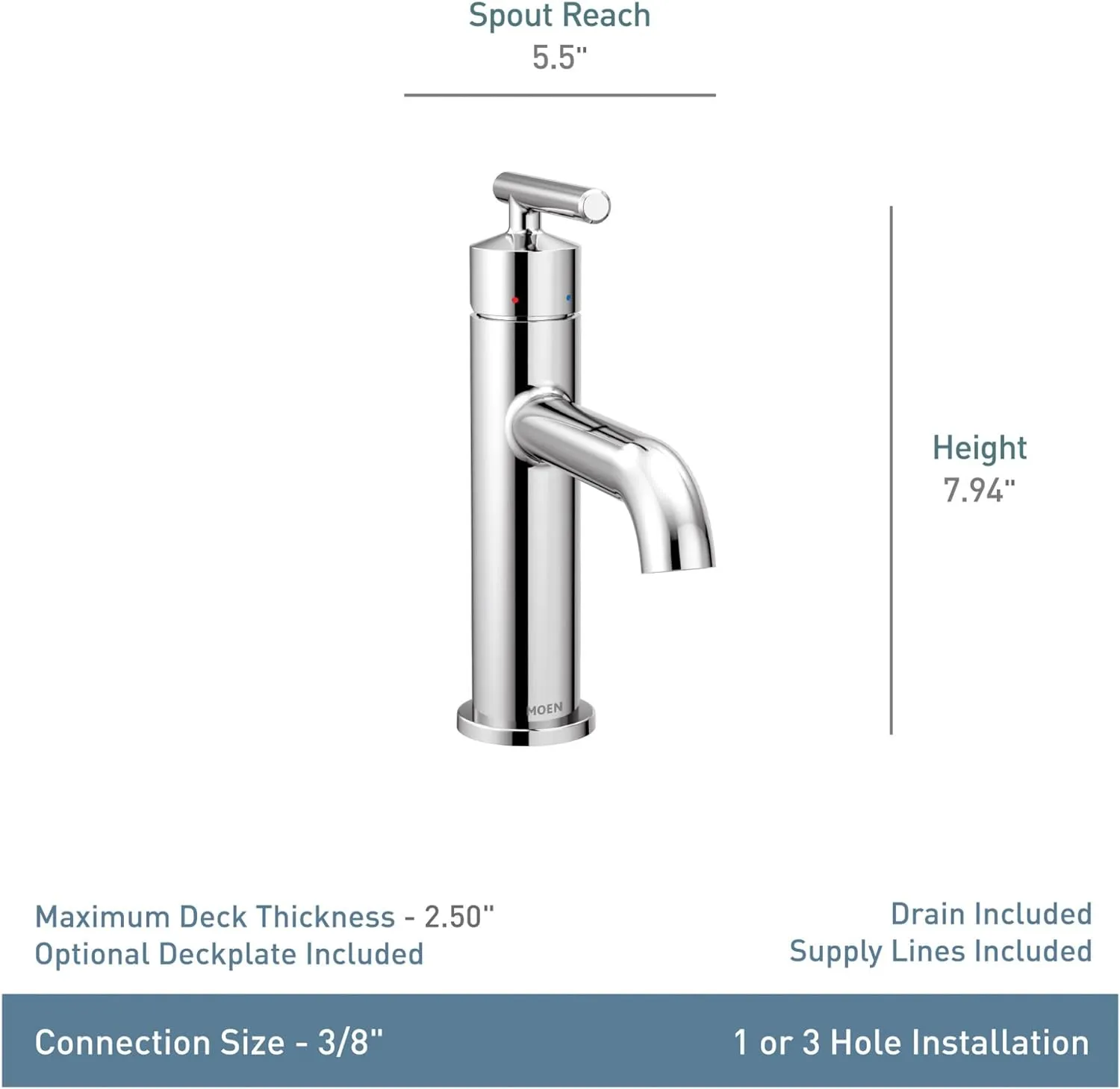 Moen 6145 Gibson One Handle Single Hole Modern Bathroom Sink Faucet with Optional Deckplate, 1 count, Chrome