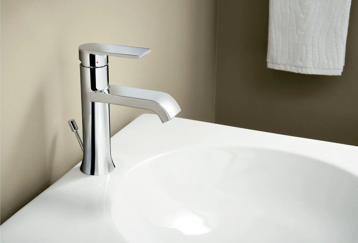 Moen Genta LX Chrome One-Handle Modern Bathroom Sink Faucet with Optional Deckplate and Low-Arc Spout - Perfect for Bath Countertop and Three-Hole or One-Hole Sinks, 6702