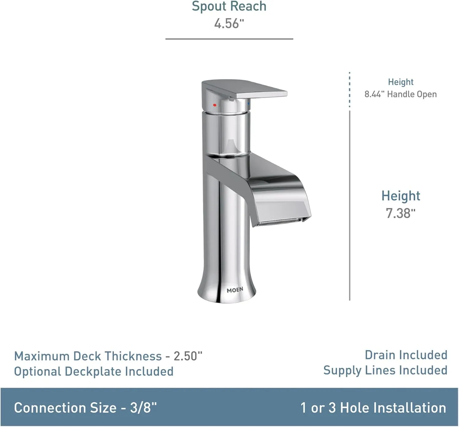 Moen Genta LX Chrome One-Handle Modern Bathroom Sink Faucet with Optional Deckplate and Low-Arc Spout - Perfect for Bath Countertop and Three-Hole or One-Hole Sinks, 6702