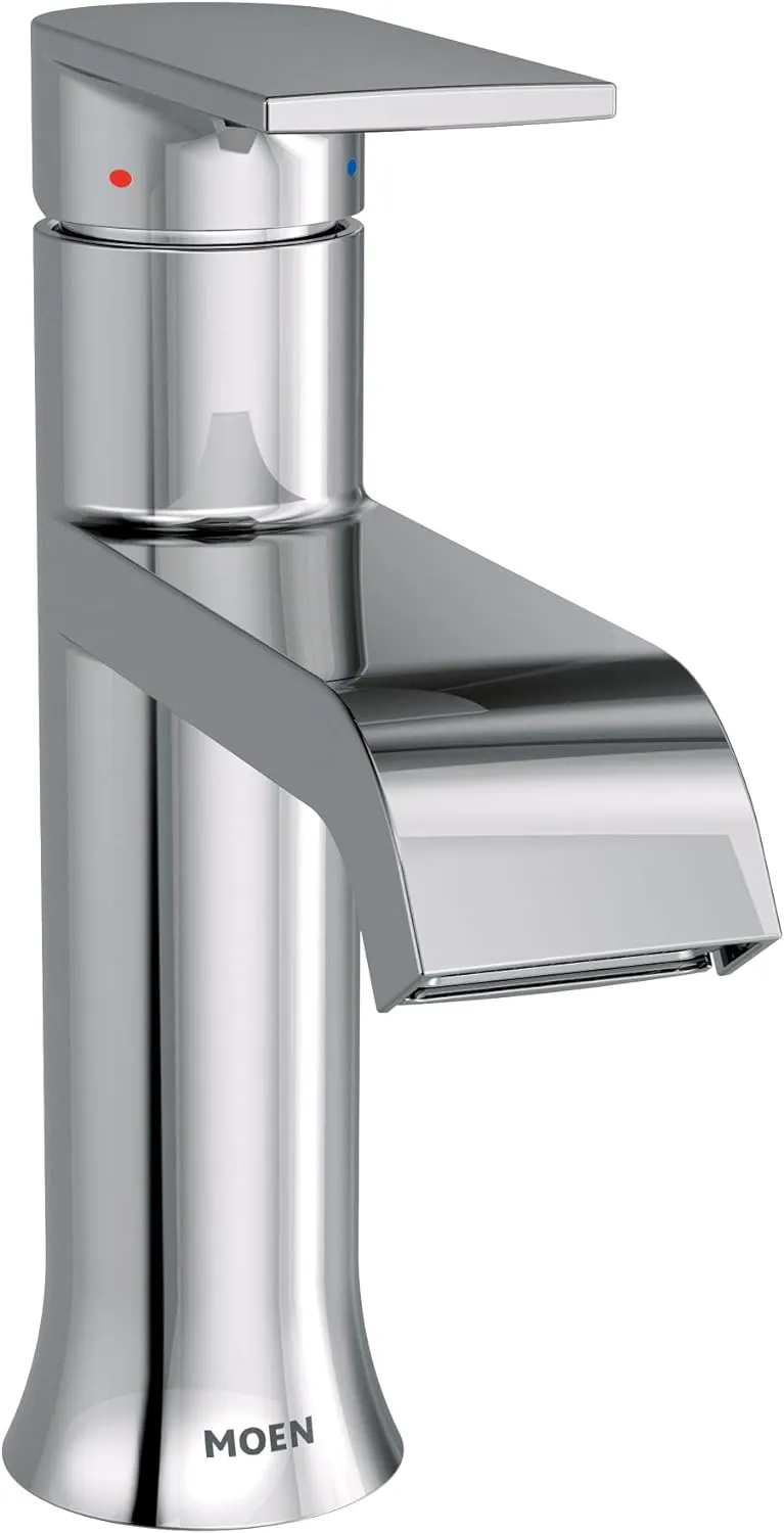 Moen Genta LX Chrome One-Handle Modern Bathroom Sink Faucet with Optional Deckplate and Low-Arc Spout - Perfect for Bath Countertop and Three-Hole or One-Hole Sinks, 6702