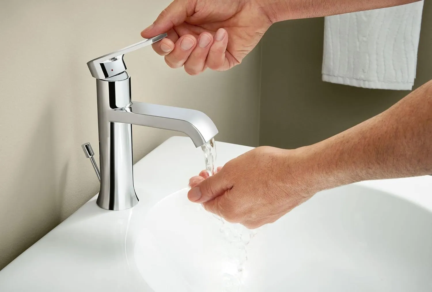 Moen Genta LX Chrome One-Handle Modern Bathroom Sink Faucet with Optional Deckplate and Low-Arc Spout - Perfect for Bath Countertop and Three-Hole or One-Hole Sinks, 6702