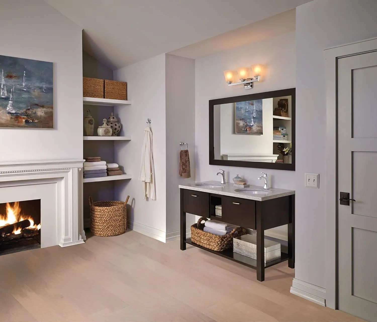 Moen YB5163CH Voss 3-Light Dual-Mount Bath Bathroom Vanity Fixture with Frosted Glass, Chrome