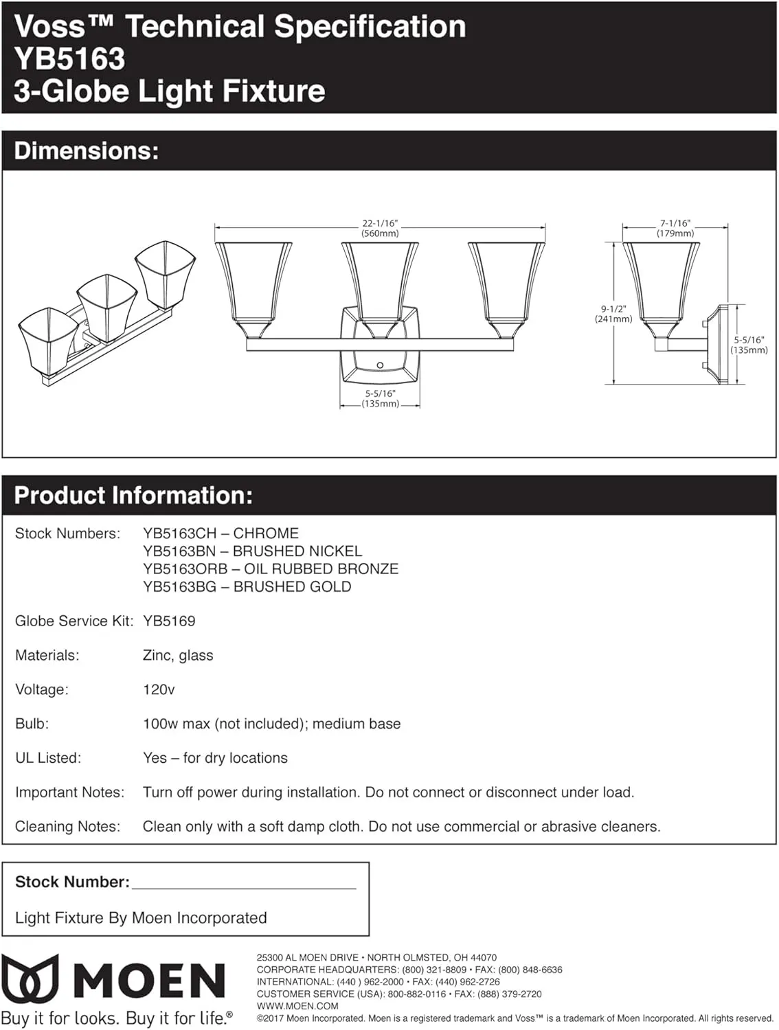 Moen YB5163NL Voss 3-Light Dual-Mount Bath Bathroom Vanity Fixture with Frosted Glass, Polished Nickel