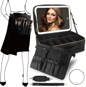 MOMIRA Large Makeup Train Case with Lighted and Mirror Partitionable Cosmetic Bag Travel Makeup Case Professional Cosmetic Artist Organizer, Waterproof Portable, with Shoulder Stra