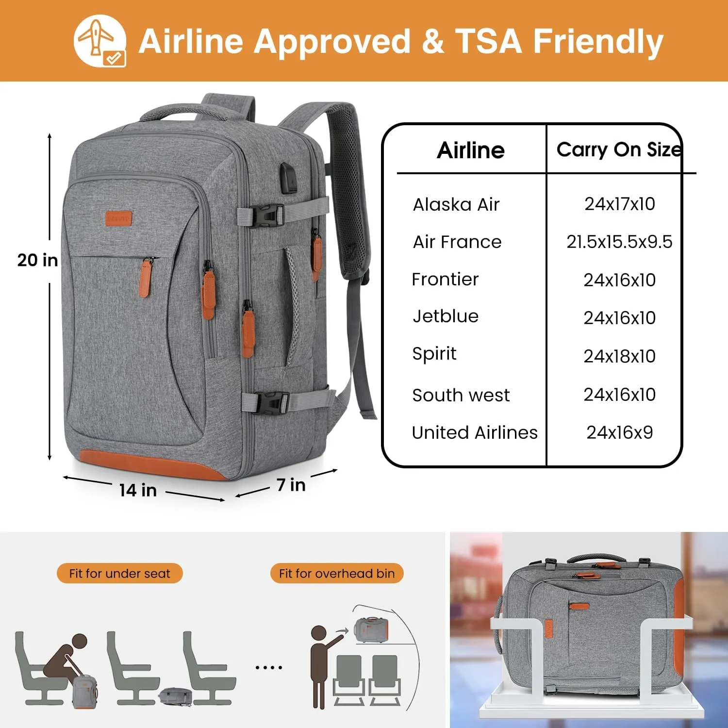 MOMUVO Travel Backpack,40L Extra Large Carry on Backpack with 3 Packing Cubes Airplane Approved with USB Port College School Backpack for Travel Business University