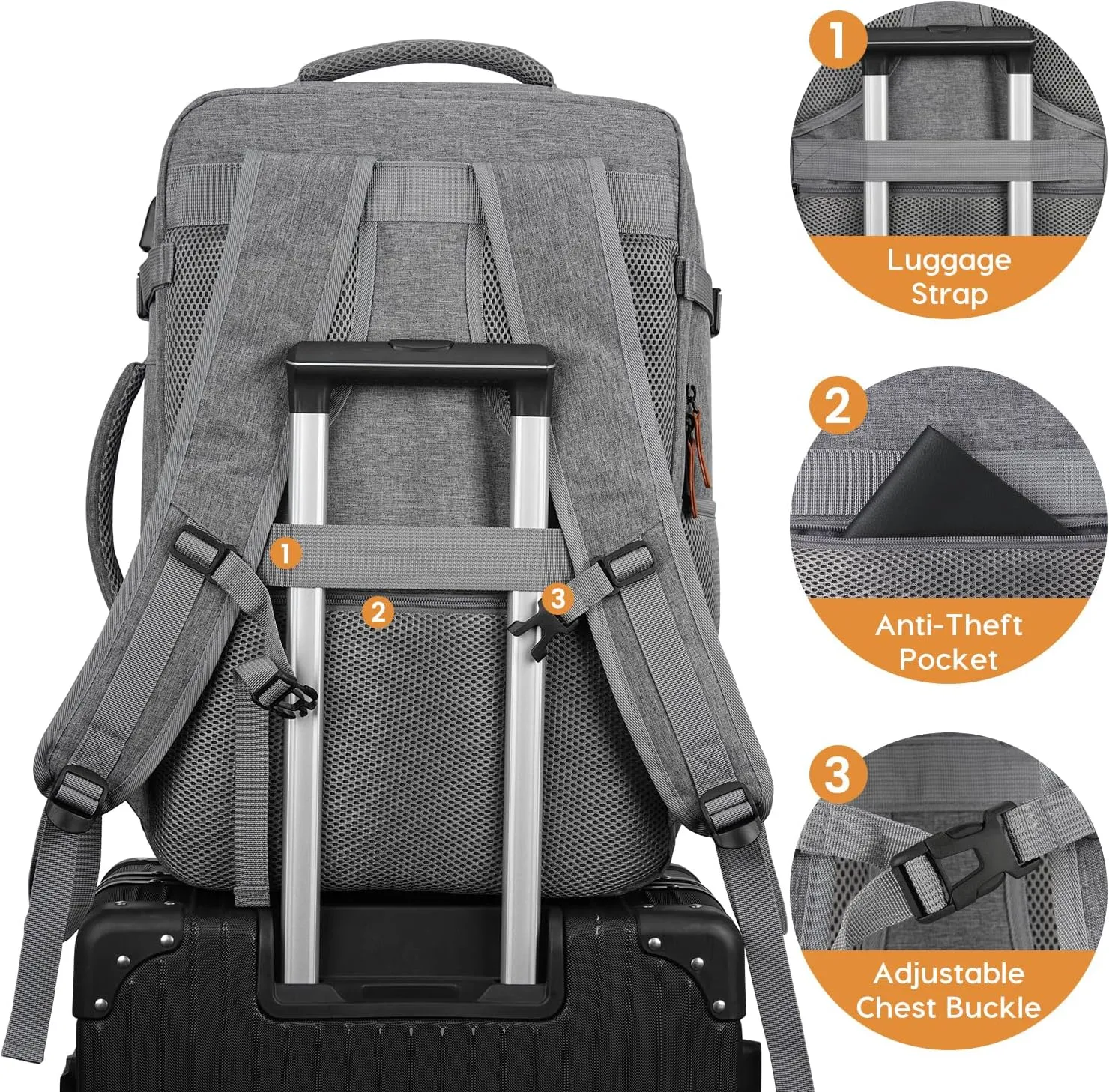 MOMUVO Travel Backpack,40L Extra Large Carry on Backpack with 3 Packing Cubes Airplane Approved with USB Port College School Backpack for Travel Business University