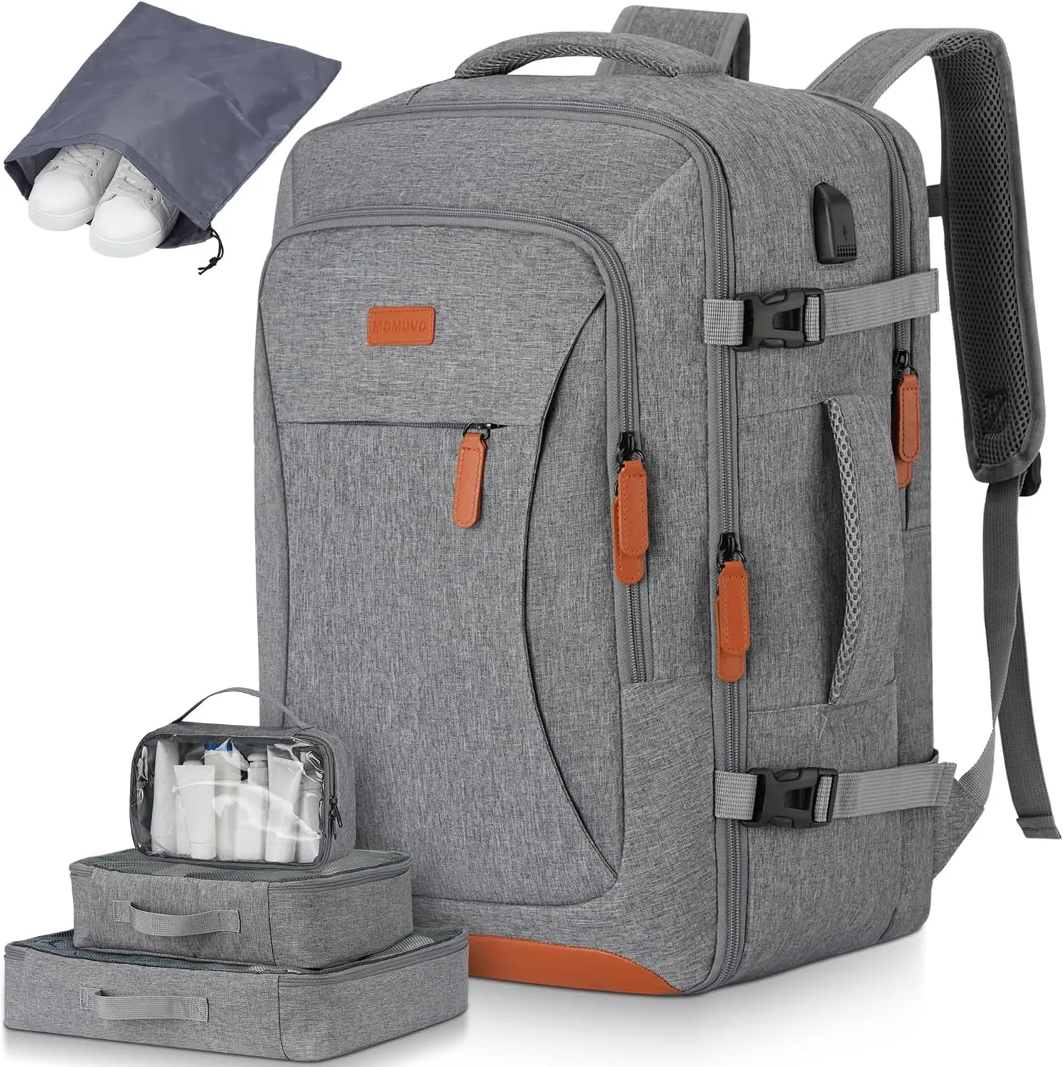 MOMUVO Travel Backpack,40L Extra Large Carry on Backpack with 3 Packing Cubes Airplane Approved with USB Port College School Backpack for Travel Business University