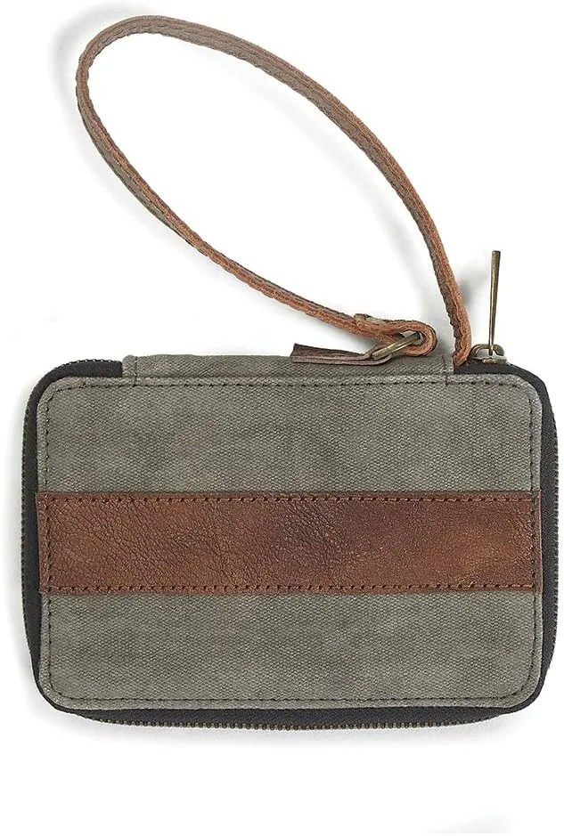 Mona B. Dakota Upcycled Canvas Shoulder Bag, Cameron Crossbody and Ryker Wallet with Vegan Leather Trim MD-5907 (Ryker- Wallet Charcoal)