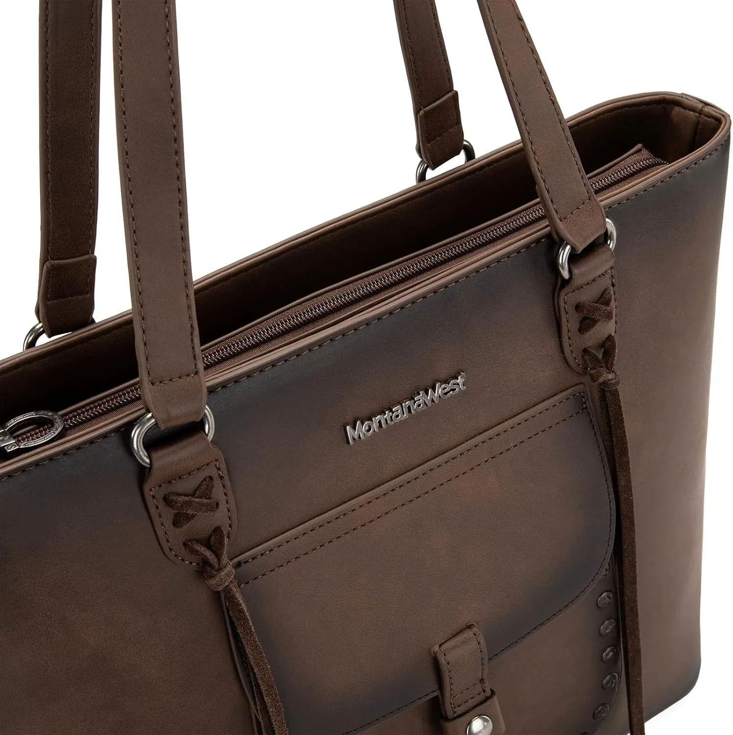 Montana West Western Two-Tone Large Tote Bag for Women Vintage Top Handle Ladies Shoulder Bags