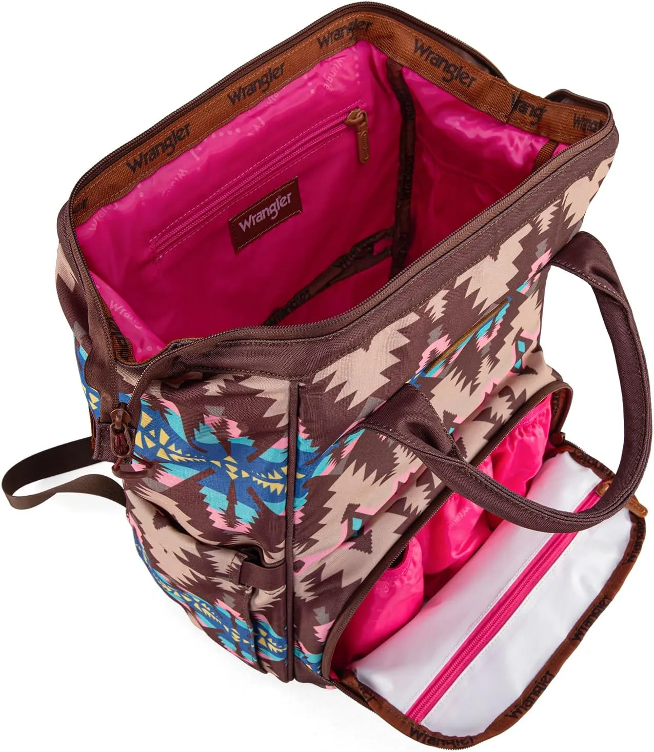 Montana West x Wrangler Diaper Bag Backpack Aztec Travel Backpack Purses Western Multi-Function Baby Bags for Mom with Waterproof Insulated Pockets