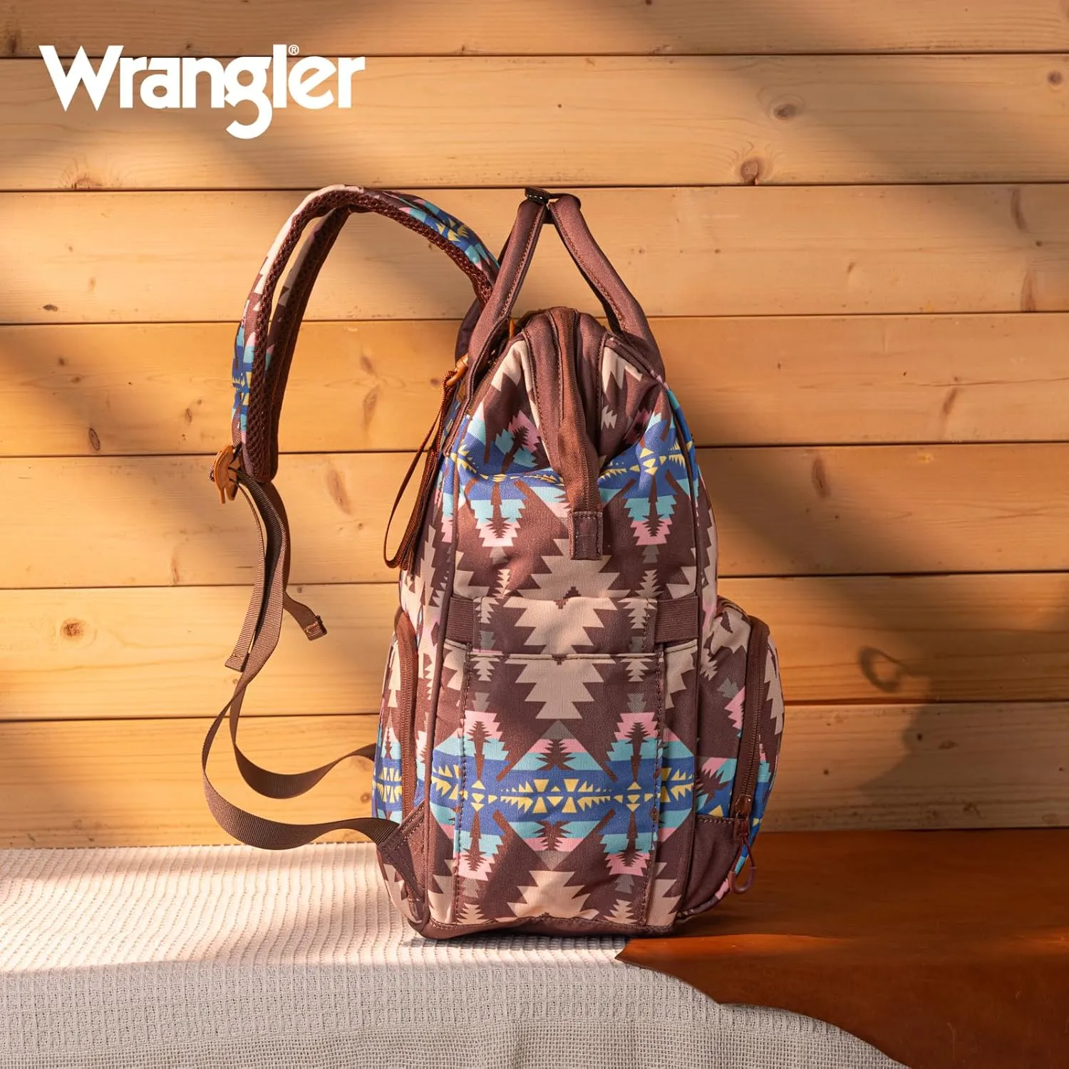 Montana West x Wrangler Diaper Bag Backpack Aztec Travel Backpack Purses Western Multi-Function Baby Bags for Mom with Waterproof Insulated Pockets