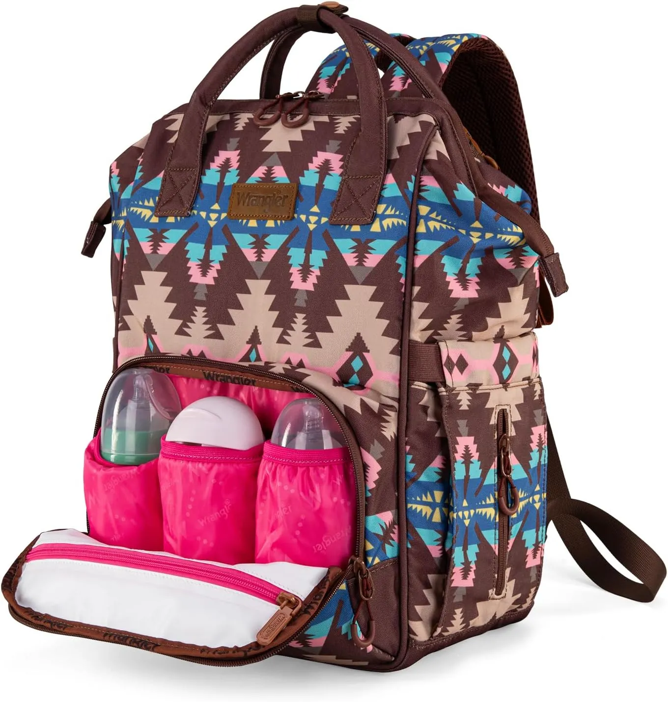 Montana West x Wrangler Diaper Bag Backpack Aztec Travel Backpack Purses Western Multi-Function Baby Bags for Mom with Waterproof Insulated Pockets