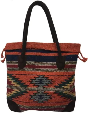 Monterrey Ladies Tote Purse Handwoven Southwestern Aztec Print Suede Handles A