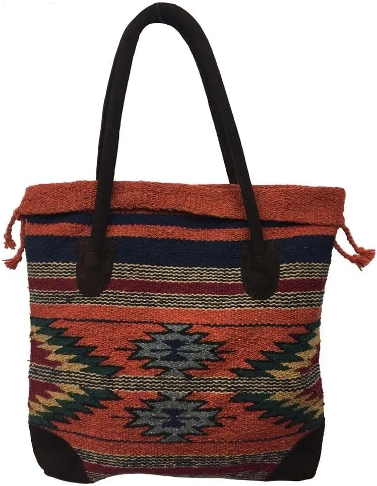 Monterrey Ladies Tote Purse Handwoven Southwestern Aztec Print Suede Handles A