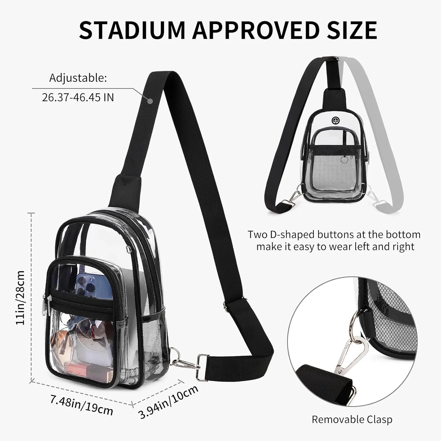 MOONBABY Clear Bag for Stadium Events, Clear Backpack Purse for Women Waterproof TPU Crossbody Fanny Pack