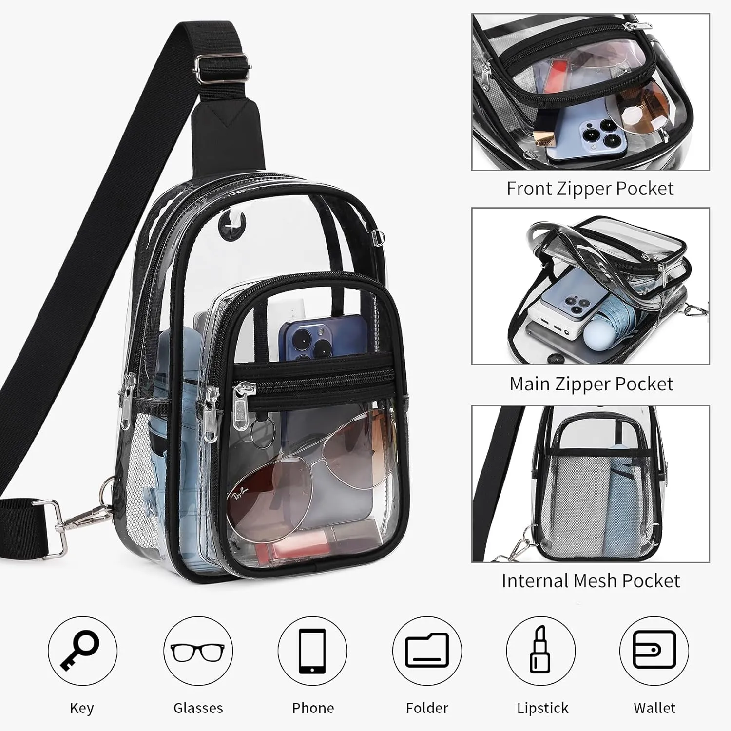 MOONBABY Clear Bag for Stadium Events, Clear Backpack Purse for Women Waterproof TPU Crossbody Fanny Pack