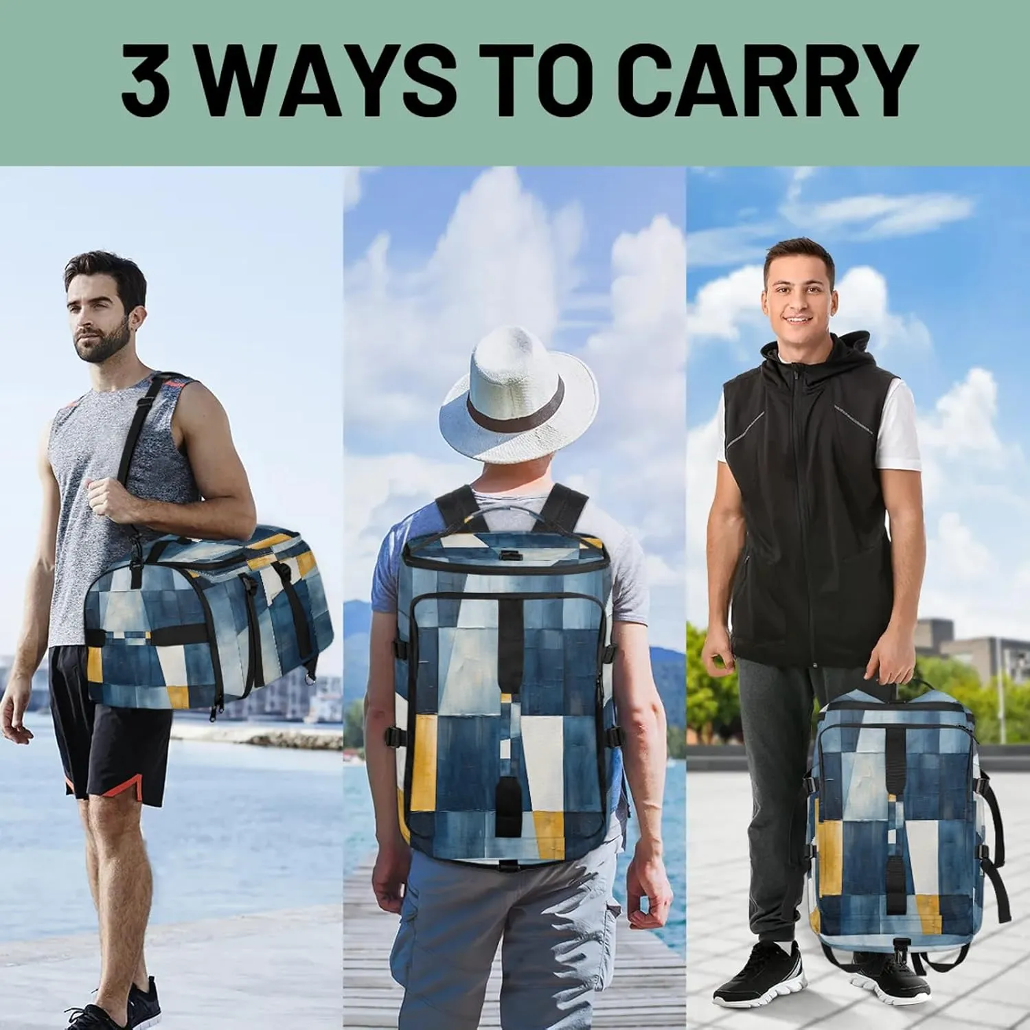 Moroccan Geometric Modern Gym Bags for Men Women Sports Backpack with Shoe Compartment 3-in-1 Tactical Duffle Bag for Overnight Weekender Travel