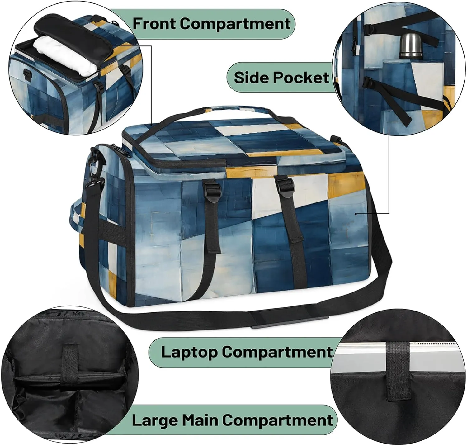 Moroccan Geometric Modern Gym Bags for Men Women Sports Backpack with Shoe Compartment 3-in-1 Tactical Duffle Bag for Overnight Weekender Travel