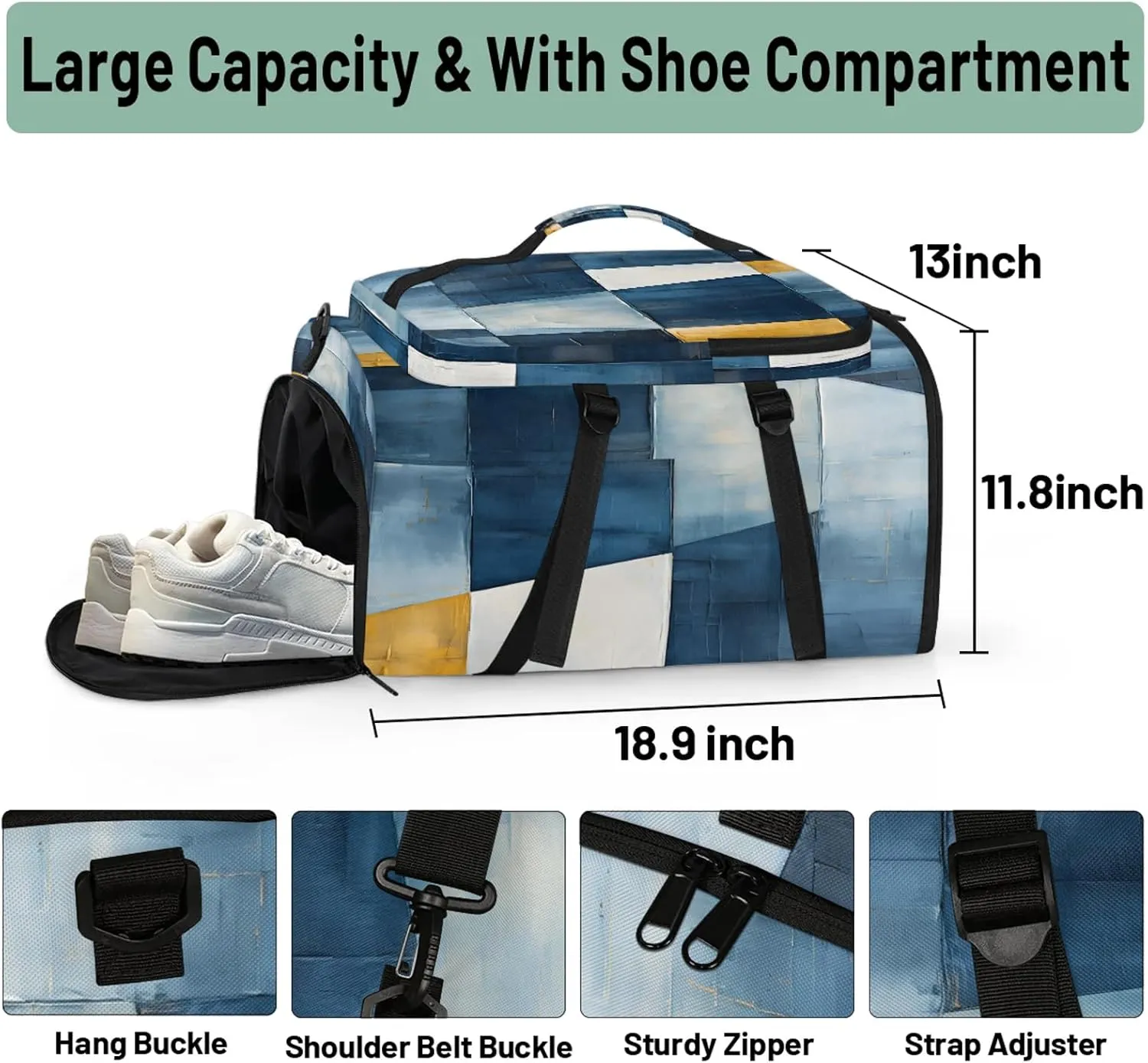 Moroccan Geometric Modern Gym Bags for Men Women Sports Backpack with Shoe Compartment 3-in-1 Tactical Duffle Bag for Overnight Weekender Travel