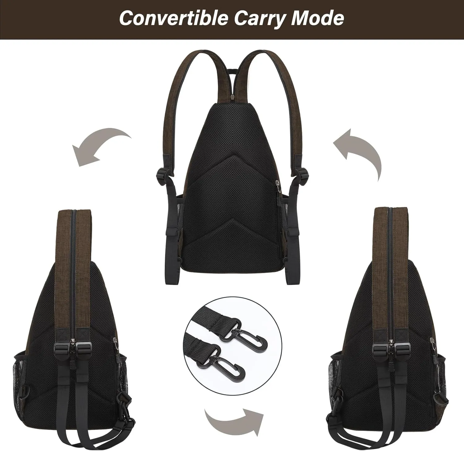 MOSISO Sling Backpack Travel Hiking Daypack, Crossbody Convertible Sling Bag with Front Pocket One Shoulder Chest Bag