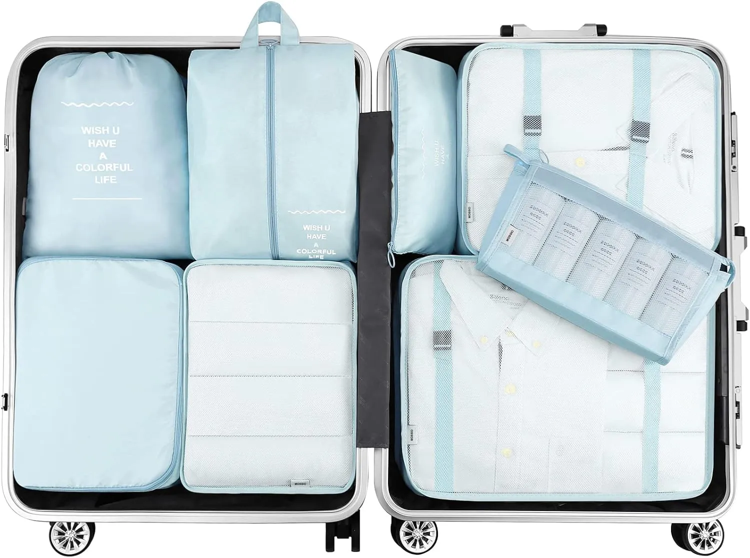 Mossio 8 Set Packing Cubes with Shoe Bag - Travel Luggage Organizer for Suitcase Clothes Storage Bag