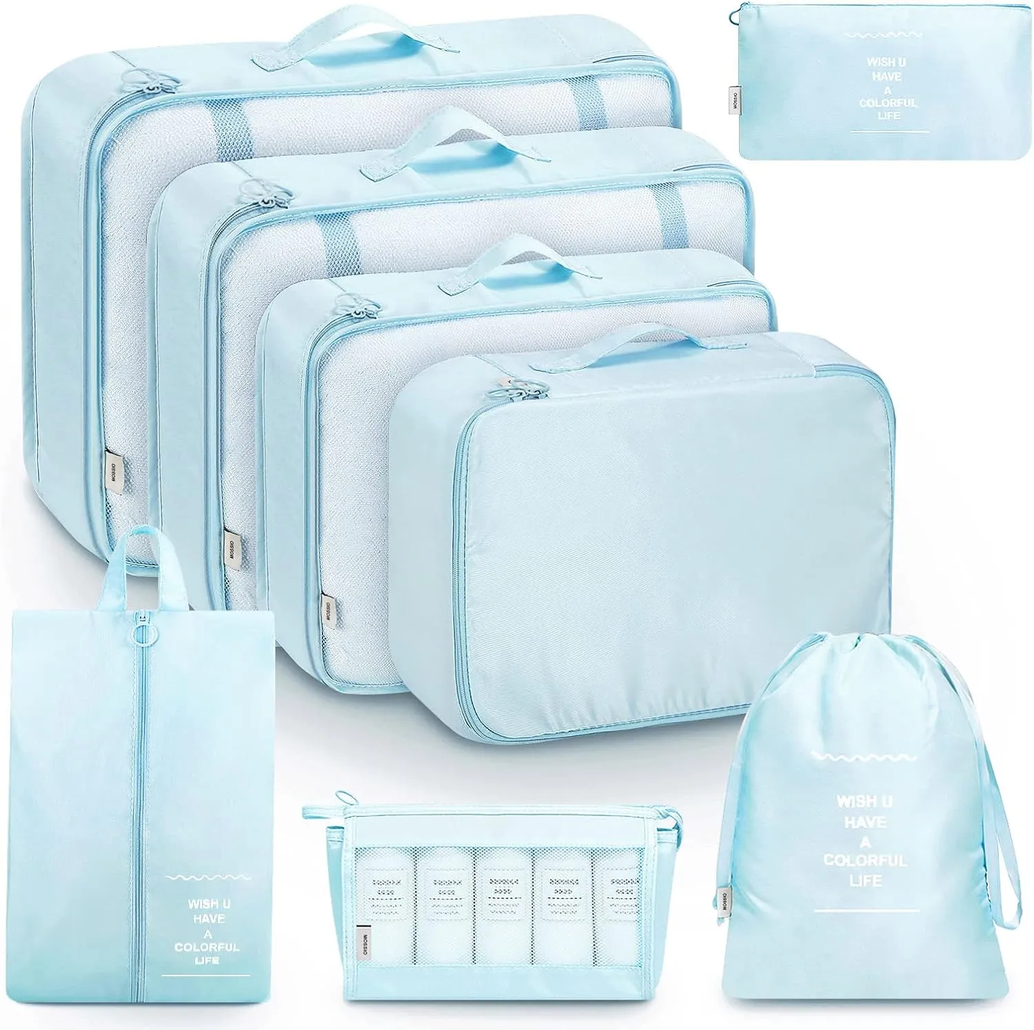 Mossio 8 Set Packing Cubes with Shoe Bag - Travel Luggage Organizer for Suitcase Clothes Storage Bag