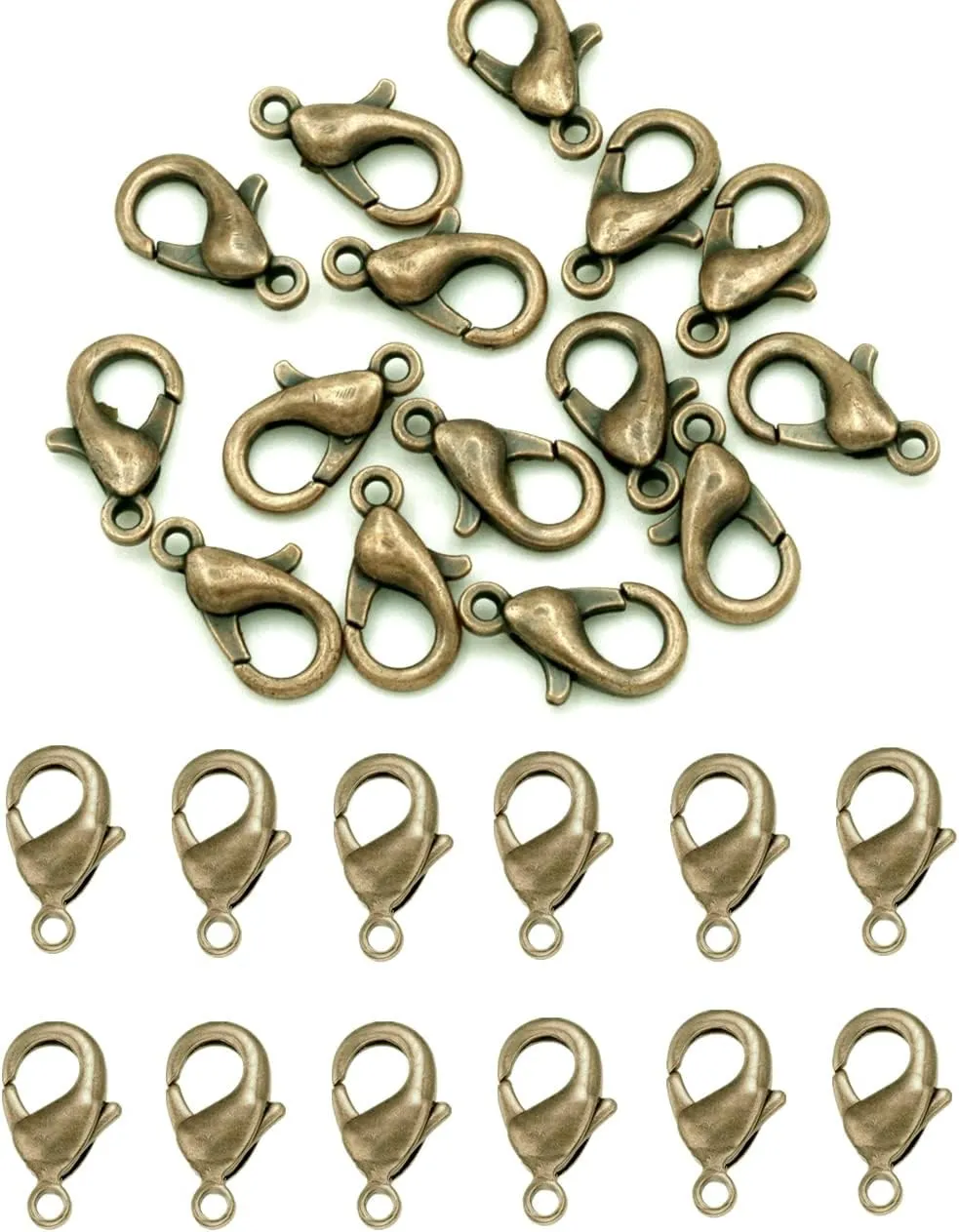 MSCFTFB 300 Pieces Mini Lobster Clasps Metal Lobster Claw Clips Fastener Hooks for Bracelet Necklace Choker Jewelry Making Findings DIY Keychain Bag Phone Dangle Charms (6x12mm,Antique Bronze)