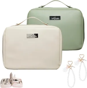 Multi Compartment Toiletry Cosmetic Bag, Super Large Capacity Multi Compartment Toiletry Bag, Multi-Compartment Toiletry Cosmetics Bag With Interlayer, Handle, Waterproof Pu Leather (2Pcs-B)