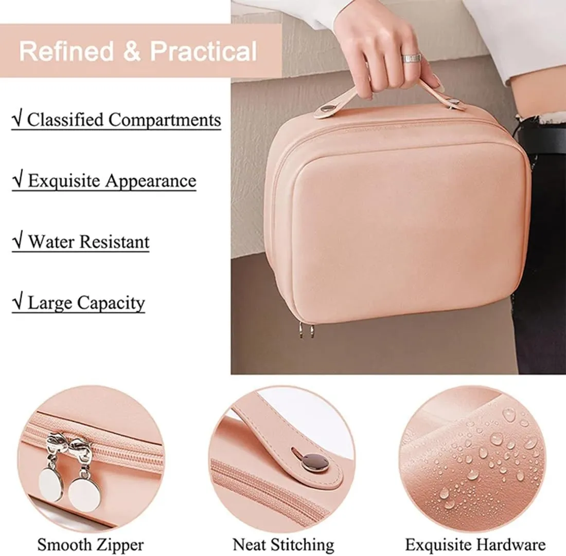 Multi Compartment Toiletry Cosmetic Bag, Super Large Capacity Multi Compartment Toiletry Bag, Multi-Compartment Toiletry Cosmetics Bag With Interlayer, Handle, Waterproof Pu Leather (2Pcs-B)