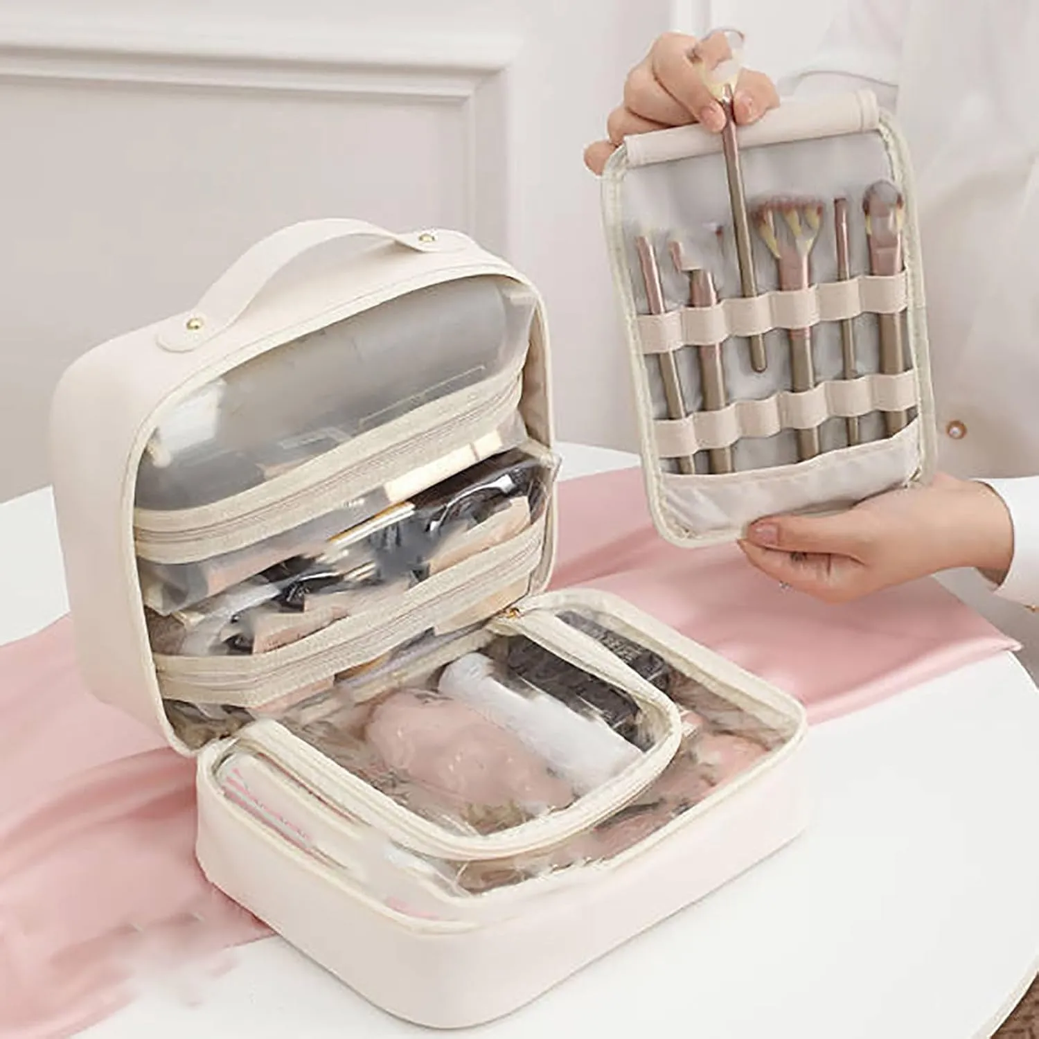Multi Compartment Toiletry Cosmetics Bag, Set Patient Travel Toiletry Bag, Large Capacity Travel Toiletry Bag Waterproof Cosmetic Bag, For Women Girls Travel (Black)