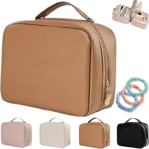 Multi Compartment Toiletry Cosmetics Bag, Set Patient Travel Toiletry Bag, Large Capacity Travel Toiletry Bag Waterproof Cosmetic Bag, For Women Girls Travel (Brown)