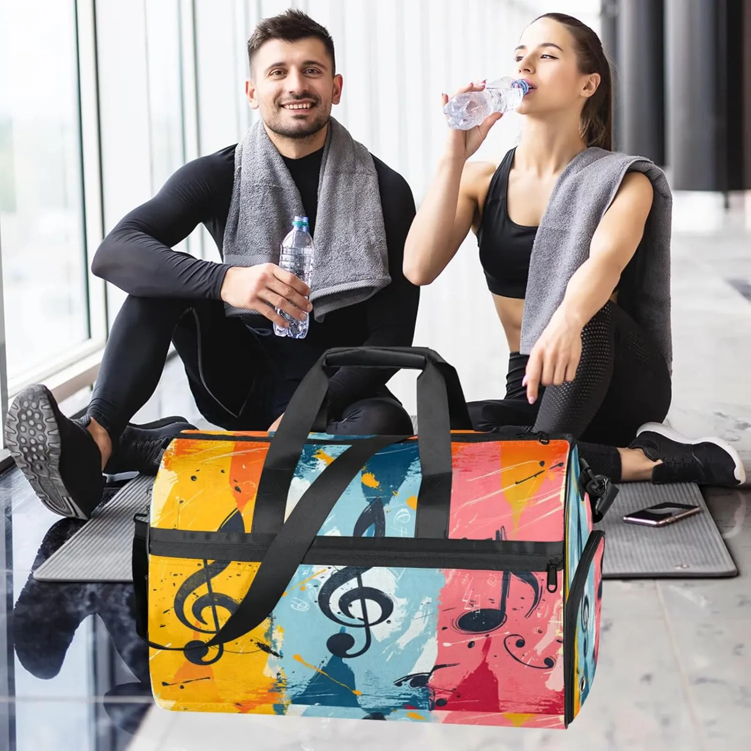 Music Gym Duffle Bag for Women,Waterproof Sports Note Duffle Bags Travel Weekender Bags for Men Women Overnight Bag with Shoes Compartment