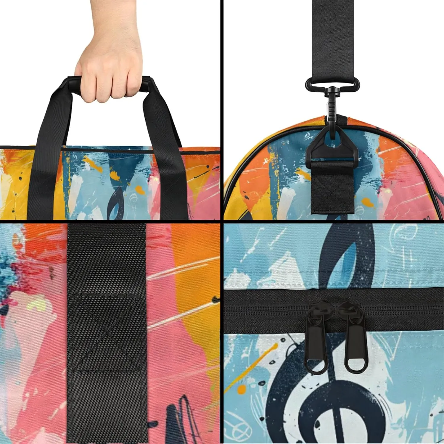 Music Gym Duffle Bag for Women,Waterproof Sports Note Duffle Bags Travel Weekender Bags for Men Women Overnight Bag with Shoes Compartment