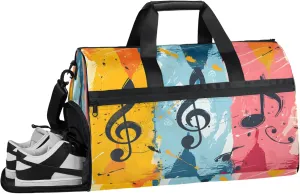 Music Gym Duffle Bag for Women,Waterproof Sports Note Duffle Bags Travel Weekender Bags for Men Women Overnight Bag with Shoes Compartment