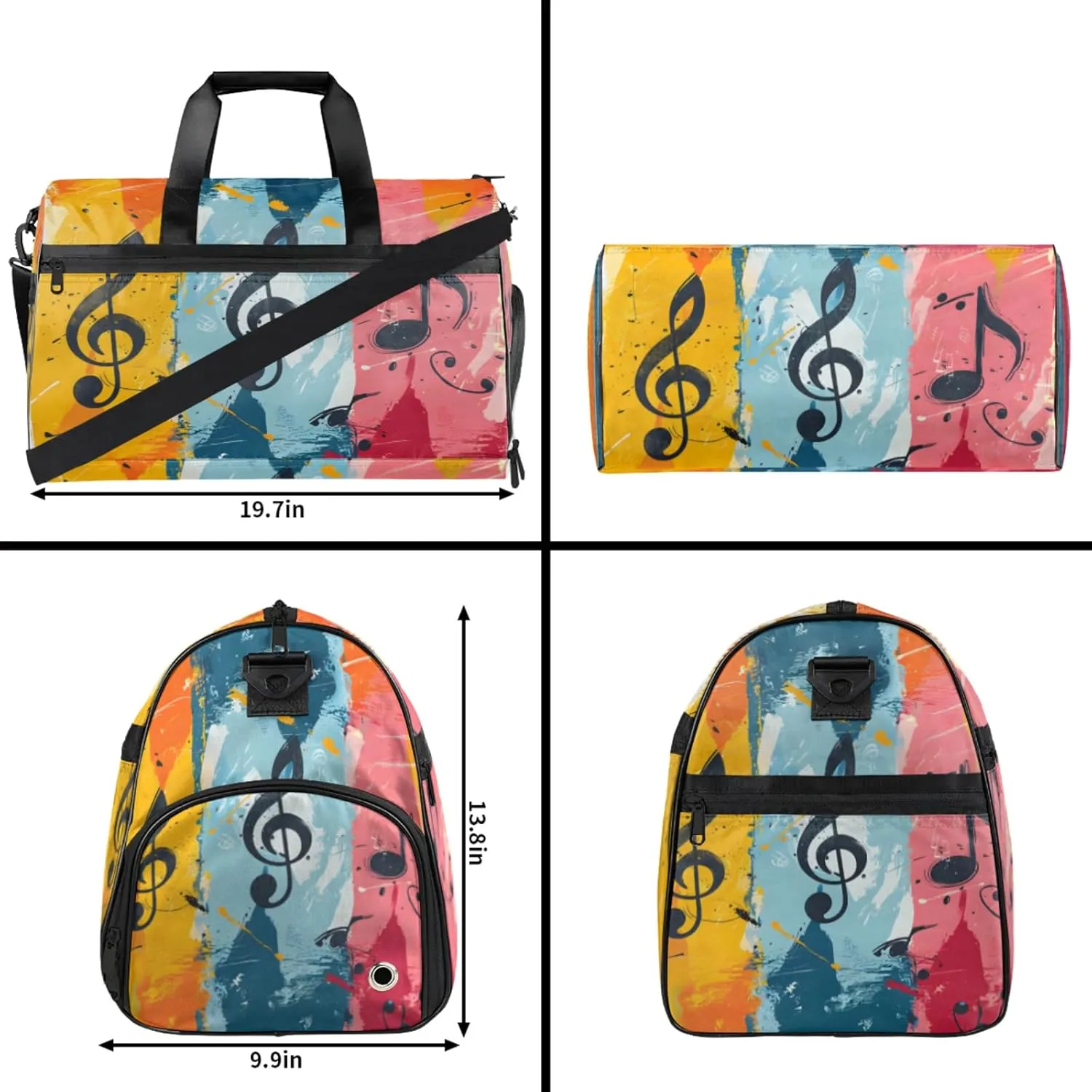 Music Gym Duffle Bag for Women,Waterproof Sports Note Duffle Bags Travel Weekender Bags for Men Women Overnight Bag with Shoes Compartment