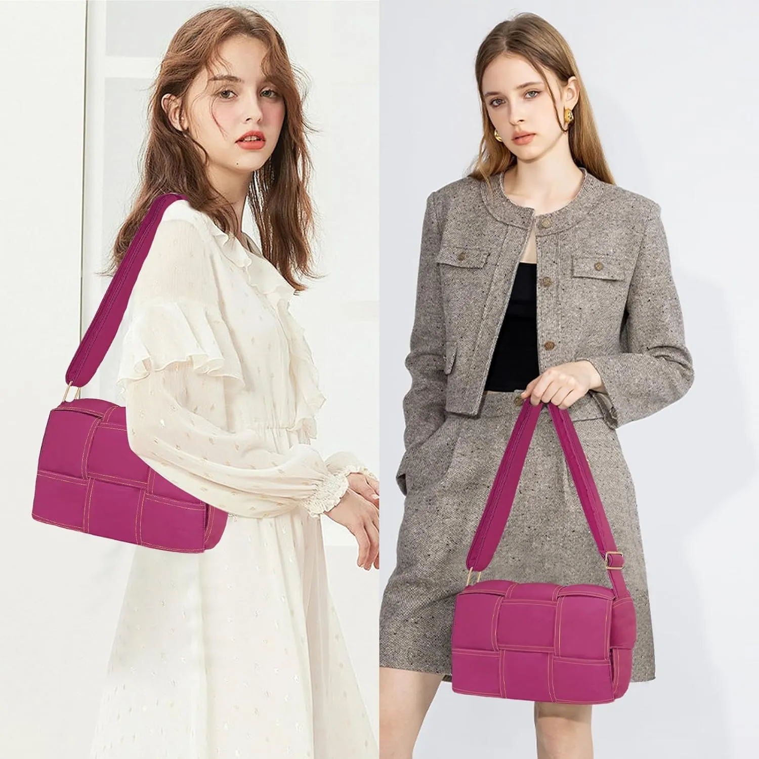 NAARIIAN Puffer Crossbody Bag for Women, Lightweight Puffy Shoulder Bags with Adjustable Strap,Quilted Woven Purse Hobo Bag