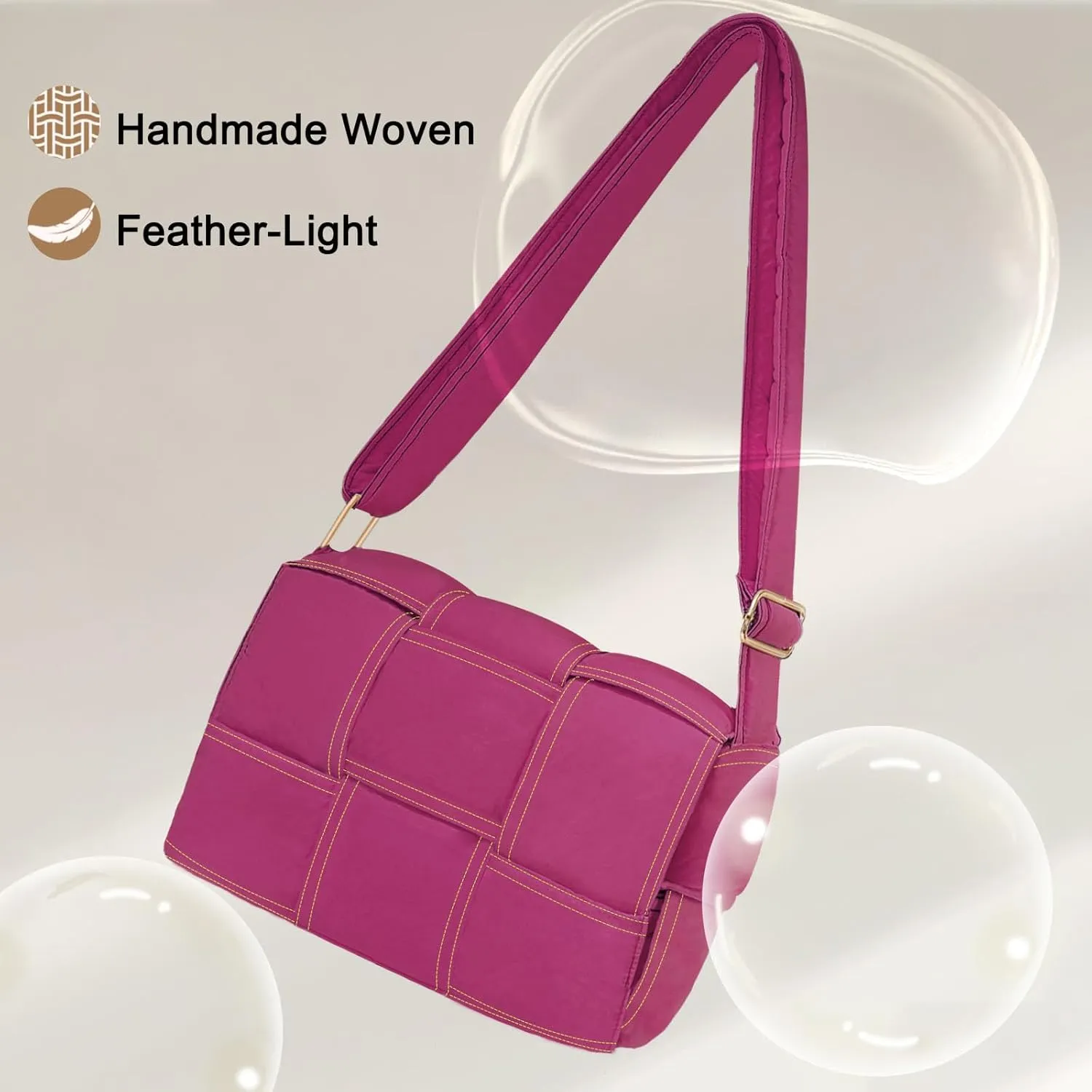 NAARIIAN Puffer Crossbody Bag for Women, Lightweight Puffy Shoulder Bags with Adjustable Strap,Quilted Woven Purse Hobo Bag