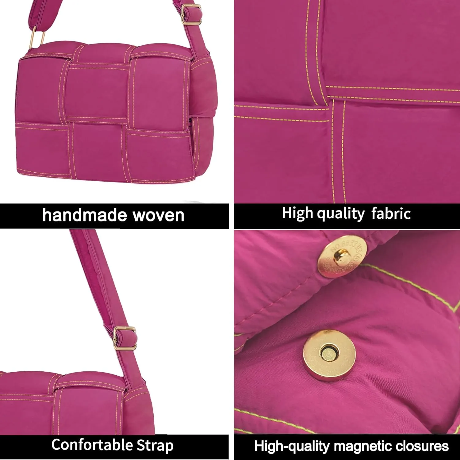 NAARIIAN Puffer Crossbody Bag for Women, Lightweight Puffy Shoulder Bags with Adjustable Strap,Quilted Woven Purse Hobo Bag