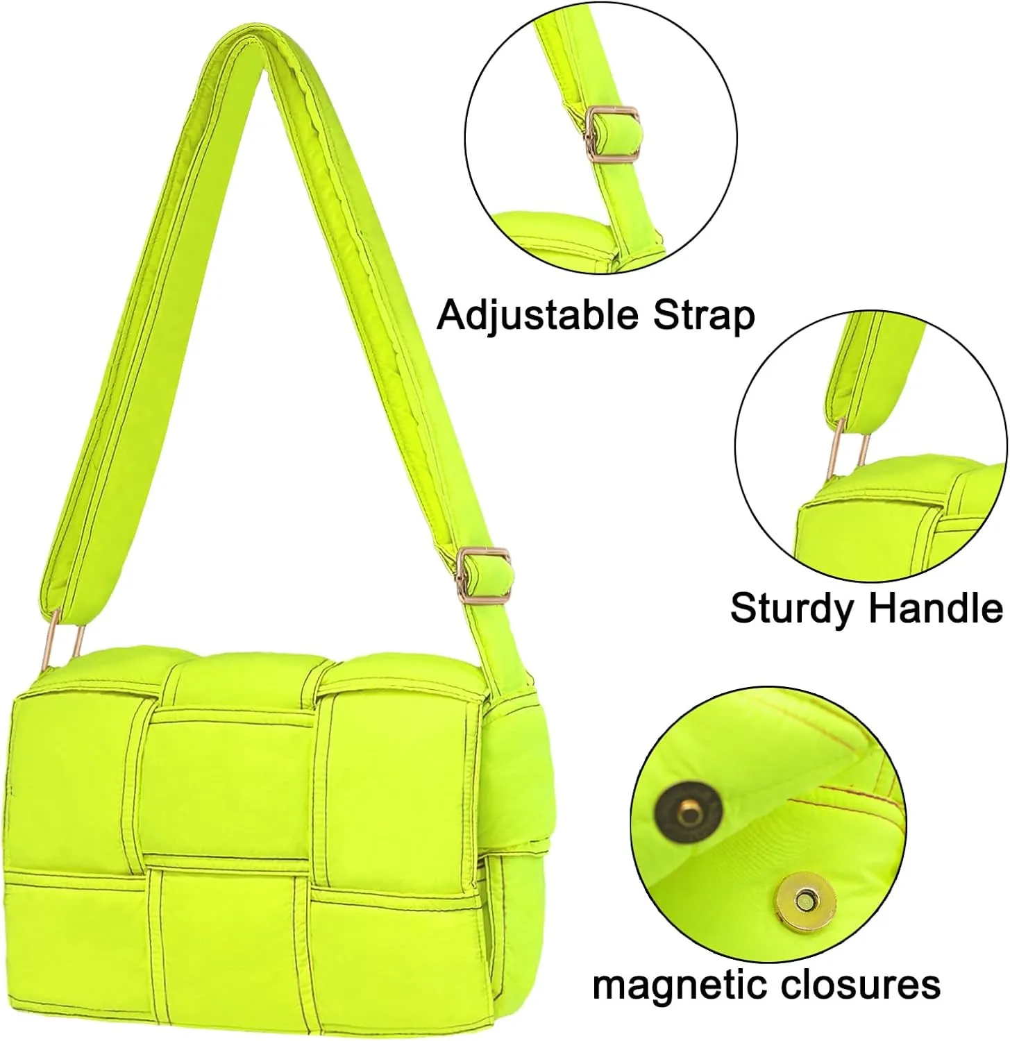 NAARIIAN Puffer Crossbody Bag for Women, Lightweight Puffy Shoulder Bags with Adjustable Strap,Quilted Woven Purse Hobo Bag