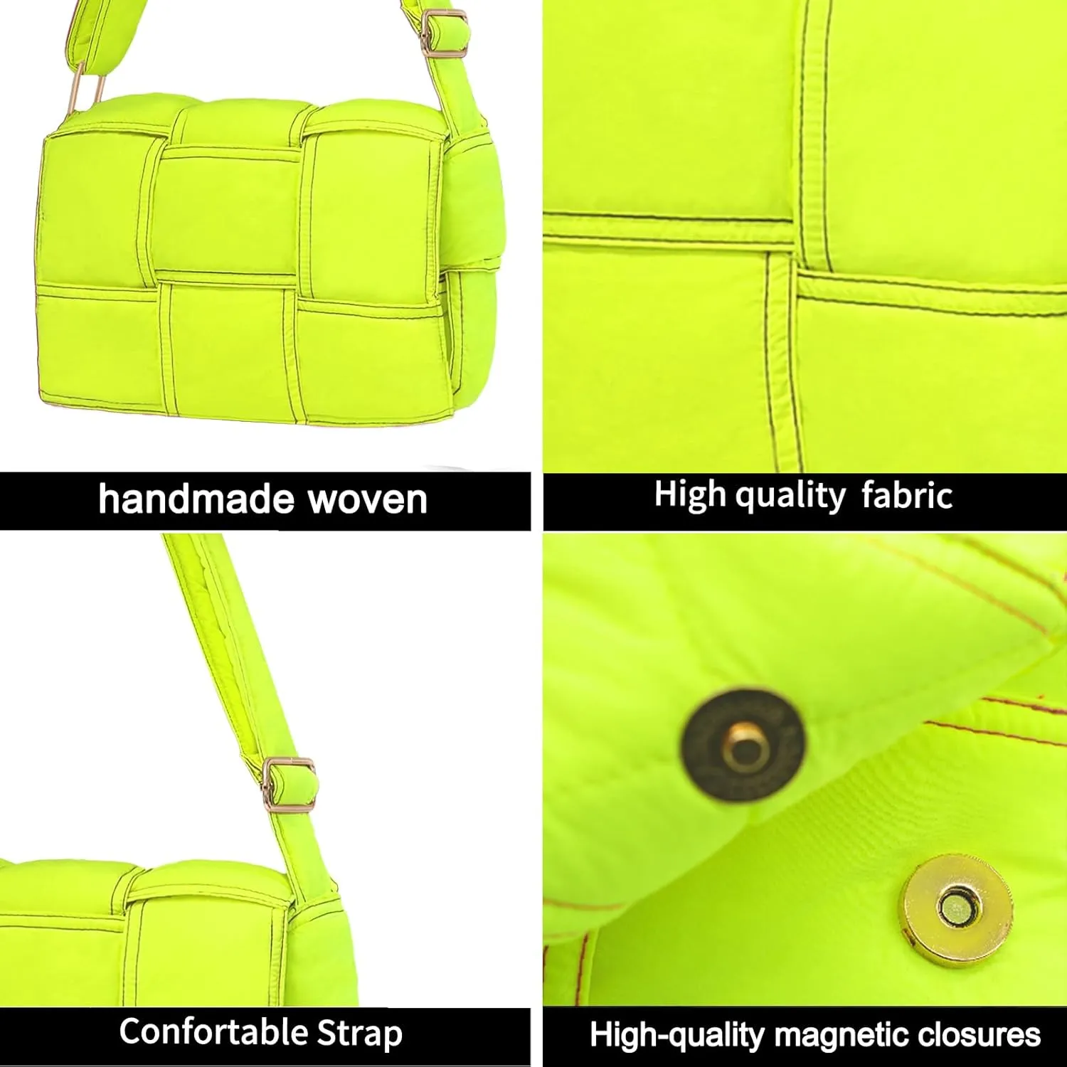 NAARIIAN Puffer Crossbody Bag for Women, Lightweight Puffy Shoulder Bags with Adjustable Strap,Quilted Woven Purse Hobo Bag