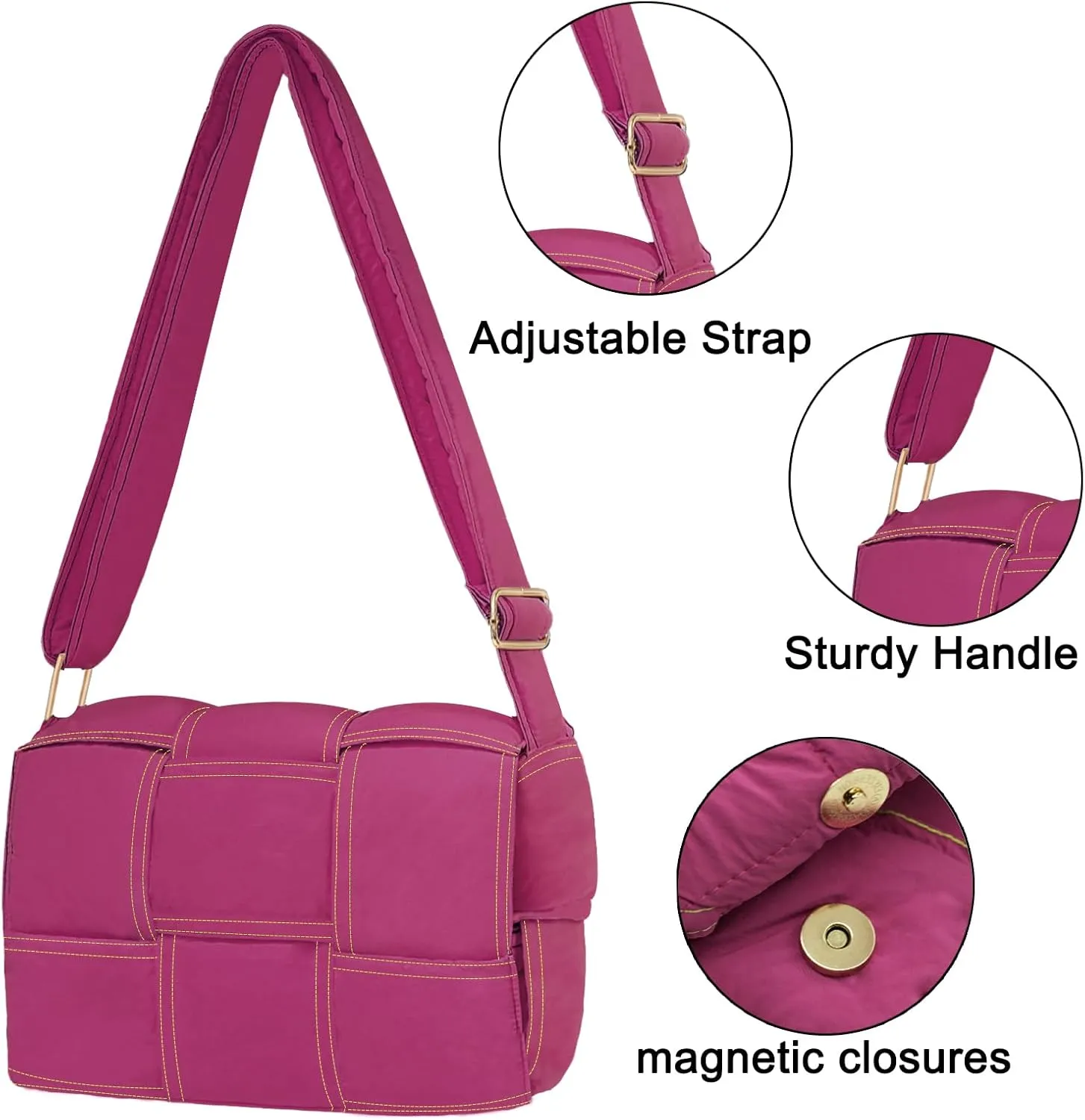 NAARIIAN Puffer Crossbody Bag for Women, Lightweight Puffy Shoulder Bags with Adjustable Strap,Quilted Woven Purse Hobo Bag