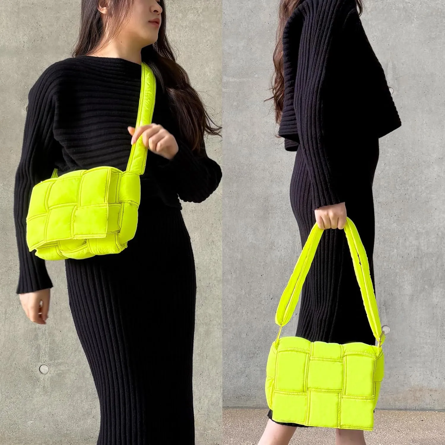 NAARIIAN Puffer Crossbody Bag for Women, Lightweight Puffy Shoulder Bags with Adjustable Strap,Quilted Woven Purse Hobo Bag